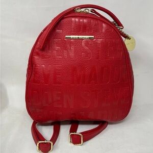 Steve Madden Red Leather Backpack with Gold Accents